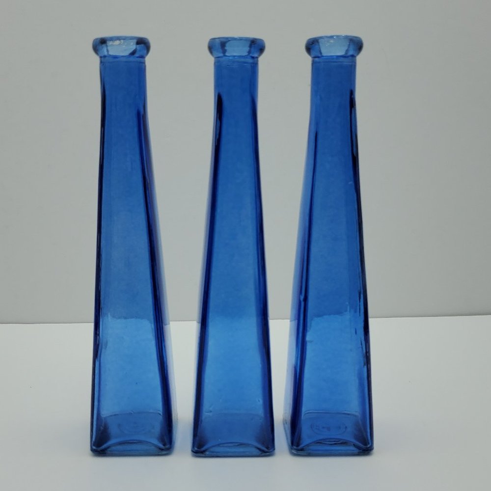 Anchor Hocking Cobalt Blue Bud Vases Paneled Bottles